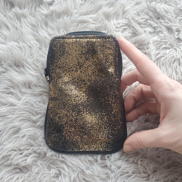 Metallic Copper Gold Shimmer Distress Black Zip Wallet - Picture 2 of 7